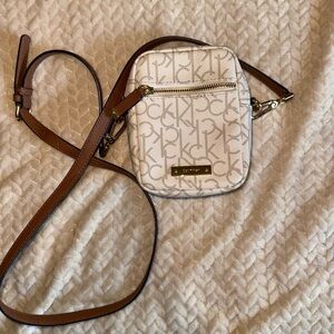 Calvin Klein Monogram Cream and Tan Crossbody Bag